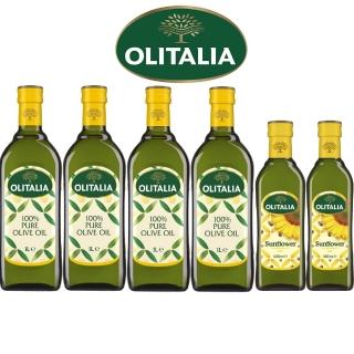 【Olitalia 奧利塔】純橄欖油1000mlx4瓶禮盒組(贈頂級葵花油500mlx2瓶)