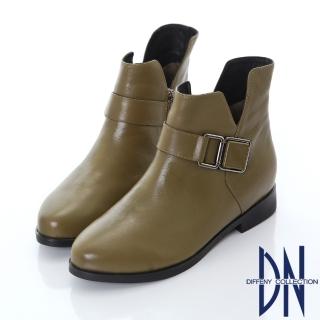 【DN】都會美型 側V質感飾扣牛皮短靴(卡其)