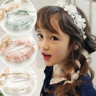 【UNICO】韓版 兒童浪漫蕾絲花朵造型髮箍髮帶