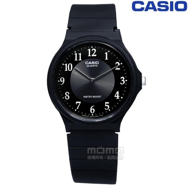 【CASIO 卡西歐】復古新味簡潔復刻銀雙圈防水橡膠手錶 黑色 35mm(MQ-24-1B3)
