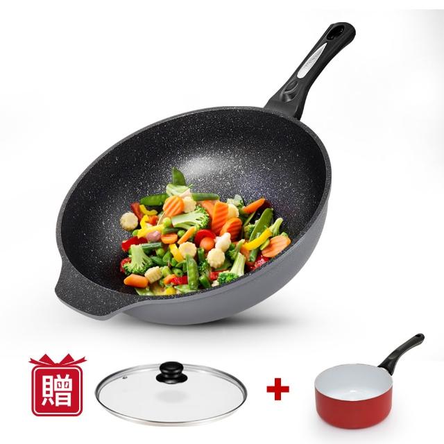 【CUOCO】鈦晶岩不沾鍋大寶鍋組34cm(韓國製造進口)