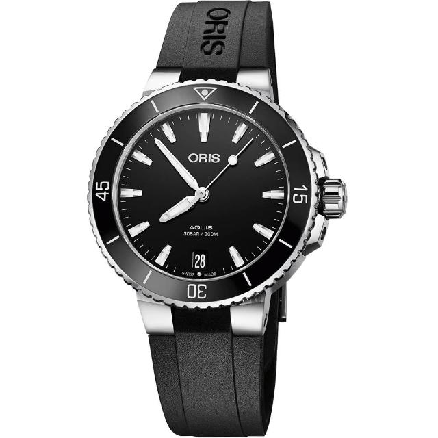 【ORIS 豪利時】Aquis 時間之海潛水300米機械女錶-黑/36.5mm(0173377314154-0741864FC)