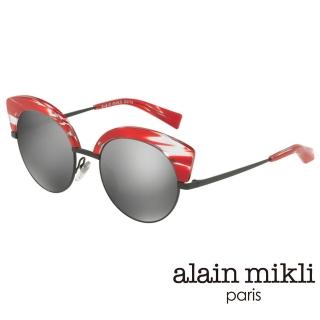 【alain mikli 法式巴黎】捌零復古藝術圓弧上翹貓眼眉框造型太陽眼鏡(艷紅 AL4007-001)