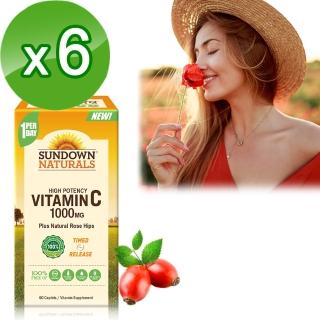 【Sundown 日落恩賜】緩釋型C 1000MG Plus玫瑰果錠60錠(6瓶組)
