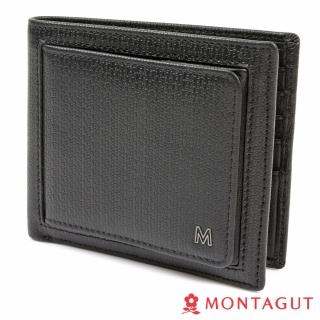 【MONTAGUT 夢特嬌】古典幾何紋頭層牛皮真皮短夾(9卡1窗2夾1零)