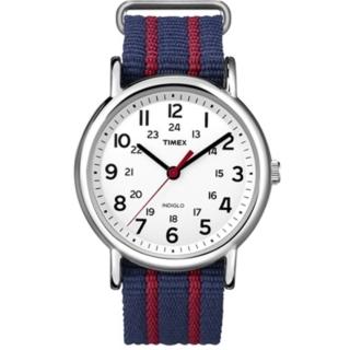 【TIMEX】天美時 經典復刻冷光Weekender系列手錶(白色面/藍間紅色帆布帶 TXT2N747)