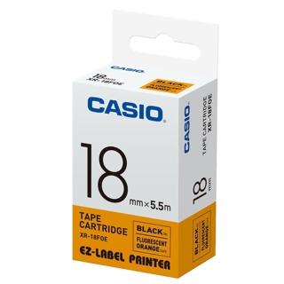 【CASIO 卡西歐】標籤機專用特殊色帶-18mm螢光橘底黑字(XR-18FOE1)