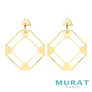 【MURAT Paris 米哈巴黎】法國輕珠寶 摩登鏤空菱形垂吊耳環 金色款(105156)