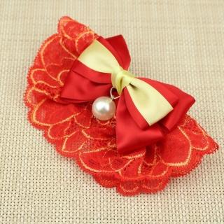 【Nikki飾品&玩具】可愛蝴蝶結項圈-中小型-珍珠款紅色