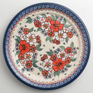 【波蘭陶】紅白彩卉系列 圓形餐盤 25cm 波蘭手工製