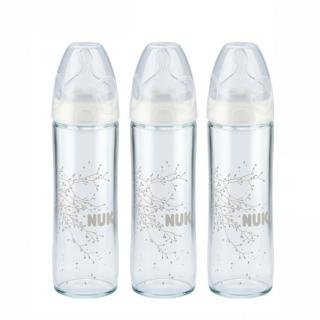 【NUK 官方直營】輕寬口徑玻璃奶瓶240ml-3入組-附1號中圓洞矽膠奶嘴