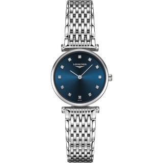 【LONGINES 浪琴】La Grande 嘉嵐系列真鑽石英女錶-藍x銀/24mm(L42094976)