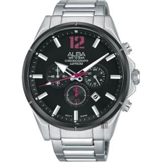 【ALBA】雅柏 ACTIVE 活力運動計時手錶-黑x銀/43mm(VD53-X297D AT3D31X1)