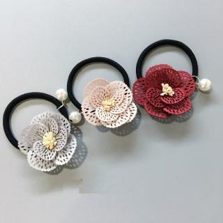 【梨花HaNA】韓國神秘小香風鏤空山茶花珍珠髮圈