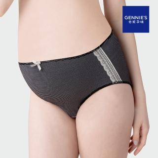 【Gennies 奇妮】咖啡紗蕾絲花邊孕婦中腰內褲(條紋黑GB35)