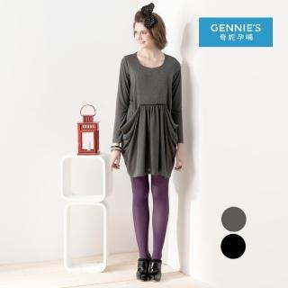 【Gennies 奇妮】垂墜感大口袋哺乳洋裝(灰/黑GN070)
