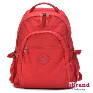 【iBrand】簡約素色超輕盈尼龍口袋後背包(質感紅)