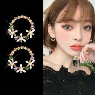 【梨花HaNA】韓國925銀針繽紛花園甜美鋯石微鑲花圈耳環