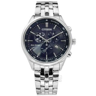 【CITIZEN 星辰】光動能 藍寶石水晶 計時 日期 日本製造 防水100米 不鏽鋼手錶 深藍色 42mm(AT2140-55L)