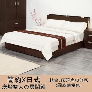 【優利亞】日式文青風雙側崁燈 雙人五尺床頭片+床座(2色)