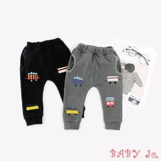 【BABY Ju 寶貝啾】小汽車純棉束口長褲(灰色 / 黑色)