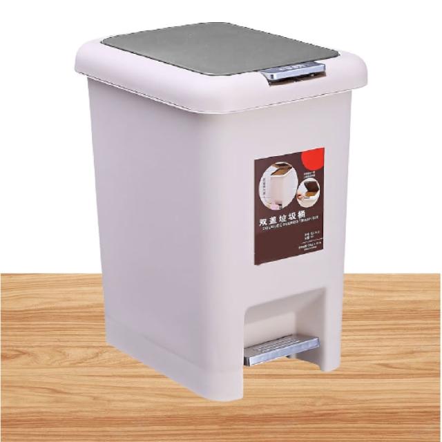 【新錸家居】腳踏手壓_兩用垃圾桶_15L(附蓋子 米白/灰白/黑/咖啡)