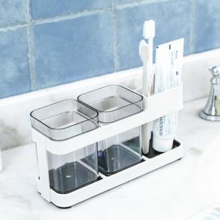 【E.City】簡約風時尚創意牙刷牙膏收納漱口杯架組(雙人款)