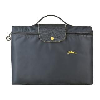 【LONGCHAMP】COLLECTION系列刺繡LOGO尼龍摺疊款手提公事包(槍銅x黃)