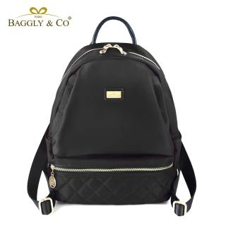 【法國BAGGLY&CO】質感菱格紋真皮尼龍防盜後背包-三色