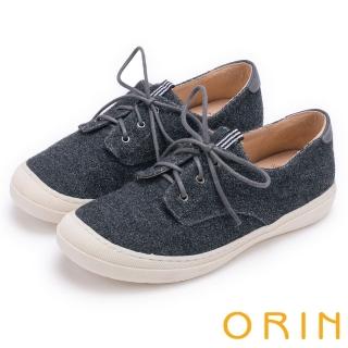 【ORIN】潮流同步 百搭素面綁帶休閒平底鞋(灰色)