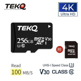 【TEKQ】256GB MicroSDXC memory Card microSD UHS-I U3 V30 A1 高速記憶卡 附轉卡(256GB)