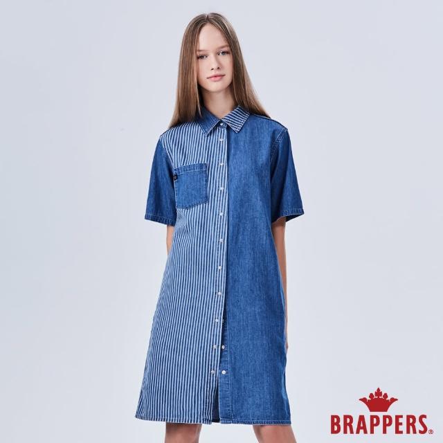 【BRAPPERS】女款 雷射條紋短袖長版襯衫(藍)