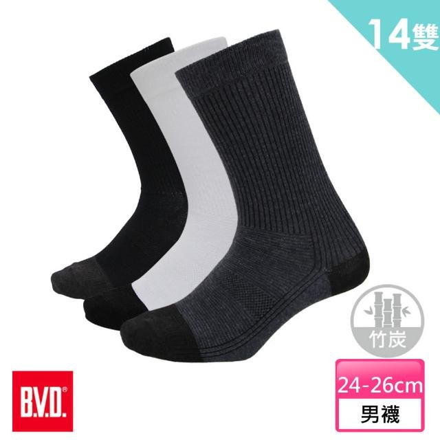 【BVD】竹炭男休閒襪12雙組+送男女適用除臭襪*2雙(B349襪子-男襪)