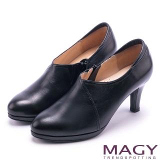 【MAGY】紐約時尚步調 親膚防磨復真皮高跟鞋(霧黑)