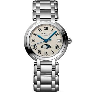 【LONGINES 浪琴】PrimaLuna 新月羅馬月相石英女錶-銀/30mm(L81154716)