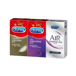 【Durex杜蕾斯】超薄裝12入+輕薄幻隱潤滑裝8入+超潤滑12入保險套(3盒組)