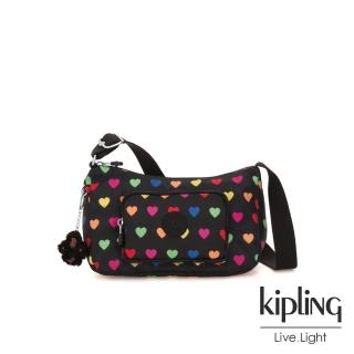 【KIPLING】繽紛愛心雙拉鍊口袋側背包-SAMARA