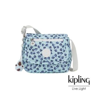 【KIPLING】典雅淡藍小花掀蓋側背小包-SABIAN