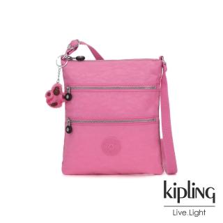 【KIPLING】甜美糖果粉前袋雙拉鍊方型側背包-KEIKO