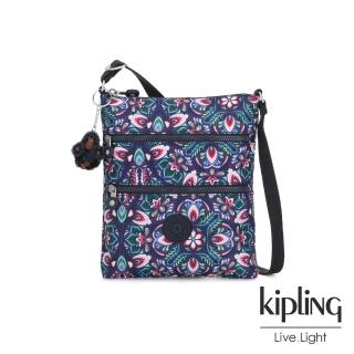 【KIPLING】熱帶萬花筒印花前袋雙拉鍊方型側背包-KEIKO