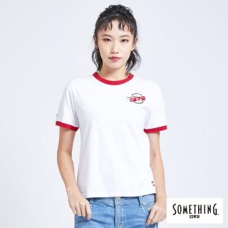 【SOMETHING】懷舊滾邊圓領短袖T恤-女款(白色)