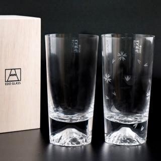 【田島硝子】日本手工吹製富士山杯 經典櫻花高杯對杯(TG15-015-T+TG16-015-TS)