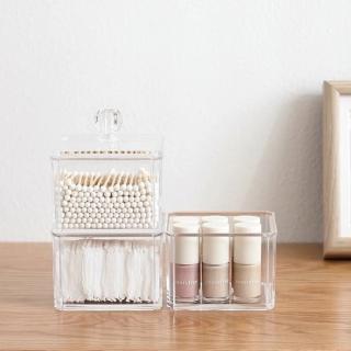 【美得像專櫃】多功能小方盒 三層(耳環棉花棒收納 化妝棉化妝品 透明壓克力 小物飾品收納盒 飾品盒 桌上)
