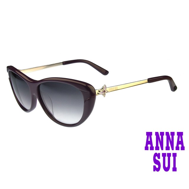 【ANNA SUI 安娜蘇】安娜微貓眼細鏡腳水鑽蝴蝶系列太陽眼鏡(AS850-767-紫)