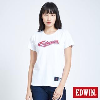 【EDWIN】復古運動 仿繡花復古短袖T恤-女款(白色)