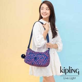 【KIPLING】古典茜紅小花拉鍊側背包-SALLY