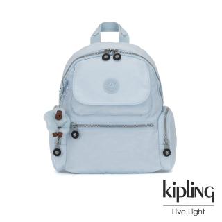 【KIPLING】棉花糖藍翻蓋多口袋拉鍊後背包-MATTA