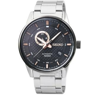 【SEIKO 精工】精工5號大錶徑機械鋼帶腕錶-格紋黑 X 玫瑰金(SSA389K1)