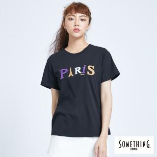 【SOMETHING】字母配色圓領短袖T恤-女款(黑色)