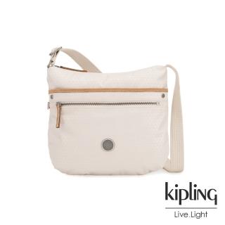 【KIPLING】低調米白菱格紋前拉鍊側背包-ARTO-EDGELAND系列